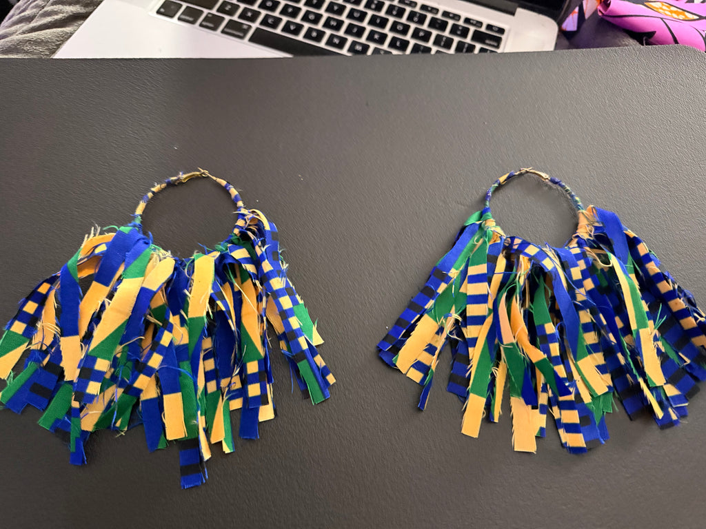 Bleu Kente Mini Statement Earrings Hoops (Blue)