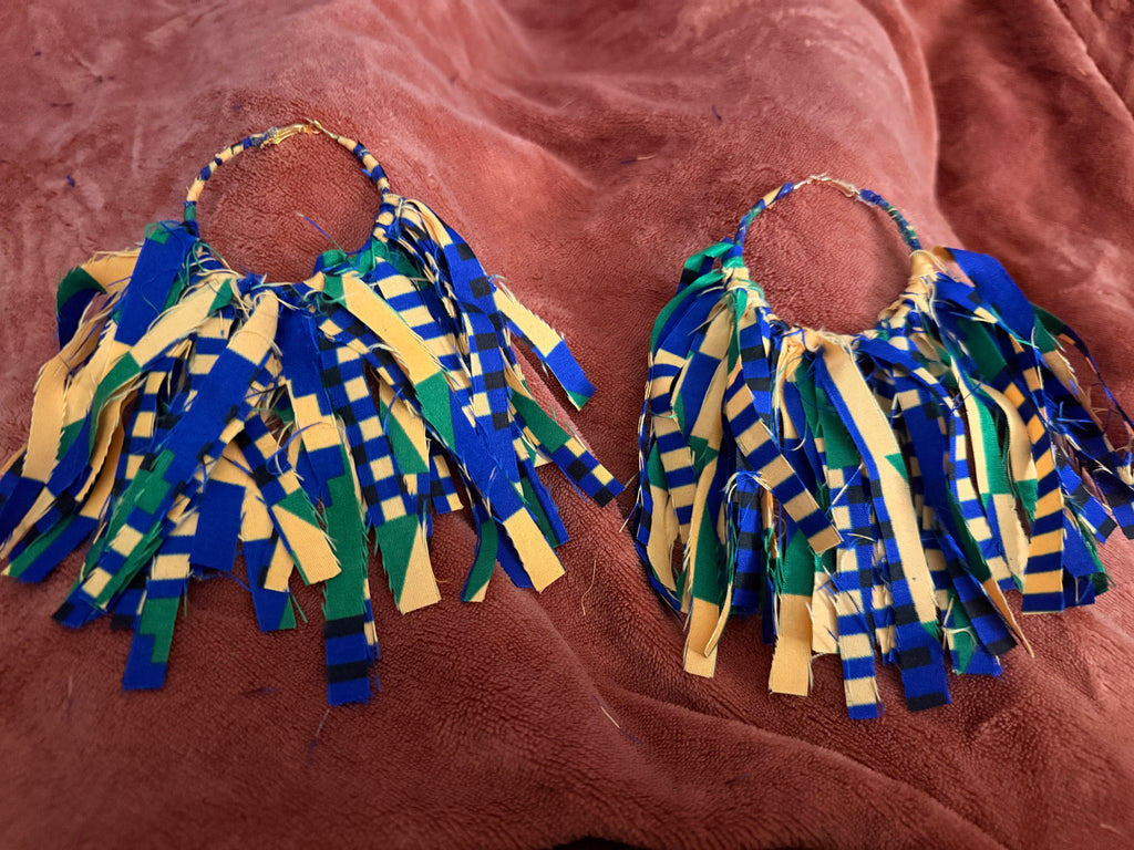 Bleu Kente Mini Statement Earrings Hoops (Blue)